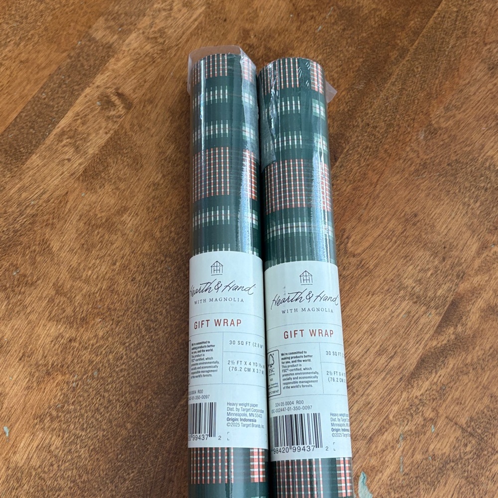 Hearth & Hand Magnolia Plaid Gift Wrap 2 rolls New